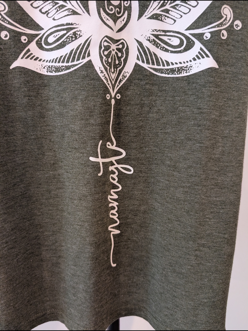 Women's Dark Green Racerback Tank with White Lotus Namaste Yoga Medium - Picture 4 of 9